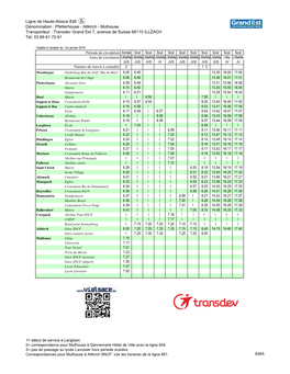 Pfetterhouse - Altkirch - Mulhouse Transporteur : Transdev Grand Est 7, Avenue De Suisse 68110 ILLZACH Tél