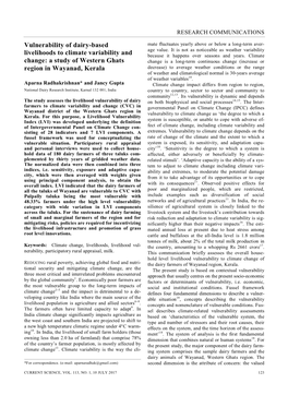 Vulnerability of Dairy-Based Livelihoods to Climate Variability And