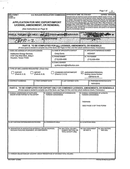 Export and Import License Application from Halliburton Energy Services