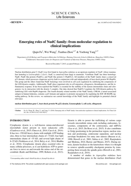 SCIENCE CHINA Emerging Roles of Nudc Family