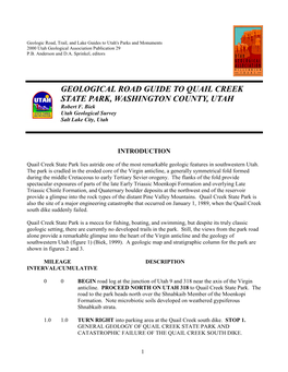 GEOLOGICAL ROAD GUIDE to QUAIL CREEK STATE PARK, WASHINGTON COUNTY, UTAH Robert F