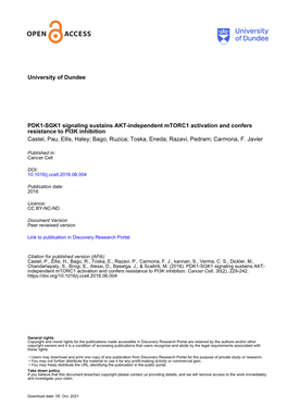 University of Dundee PDK1-SGK1 Signaling Sustains AKT