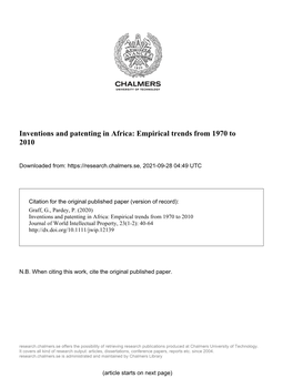 Inventions and Patenting in Africa: Empirical Trends from 1970 to 2010