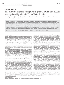 The Multiple Sclerosis Susceptibility Genes TAGAP and IL2RA Are Regulated by Vitamin D in CD4+ T Cells