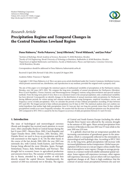 Precipitation Regime and Temporal Changes in the Central Danubian Lowland Region