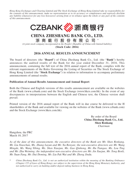 China Zheshang Bank Co., Ltd. 浙 商 銀 行 股 份 有 限