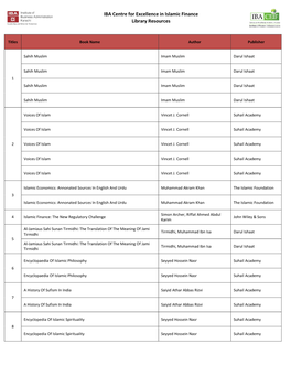 IBA Centre for Excellence in Islamic Finance Library Resources