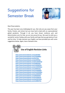 Suggestions for Semester Break