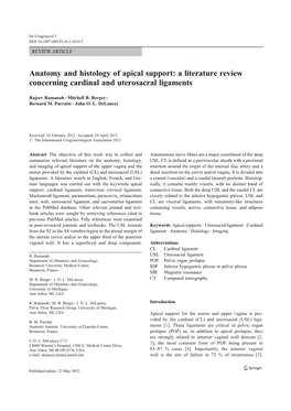 Anatomy and Histology of Apical Support: a Literature Review Concerning Cardinal and Uterosacral Ligaments