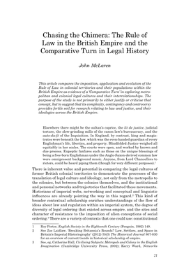 Chasing the Chimera: the Rule of Law in the British Empire and the Comparative Turn in Legal History
