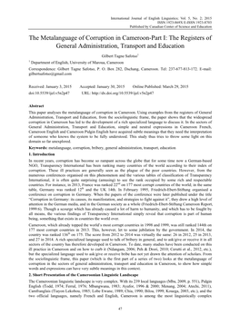 The Metalanguage of Corruption in Cameroon-Part I: the Registers of General Administration, Transport and Education