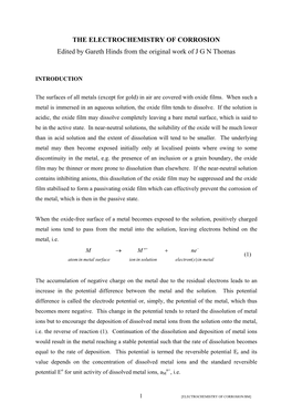 THE ELECTROCHEMISTRY of CORROSION Edited by Gareth Hinds from the Original Work of J G N Thomas