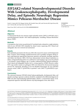 EIF2AK2-Related Neurodevelopmental Disorder with Leukoencephalopathy, Developmental Delay, and Episodic Neurologic Regression Mimics Pelizaeus-Merzbacher Disease