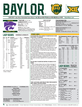 2020-2021 Lady Bears Basketball Game Notes • @Baylorwbb @Baylorwbb @Baylorwbb Baylorbears.Com