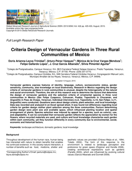 Criteria Design of Vernacular Gardens in Three Rural Communities of Mexico