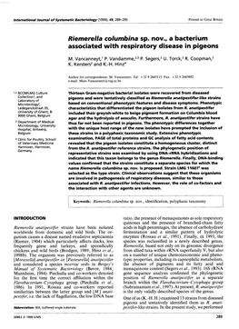 Riemerella Cohmbina Sp. Nov., a Bacterium Associated with Respiratory Disease in Pigeons