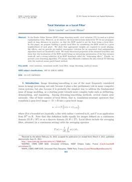 Total Variation As a Local Filter∗