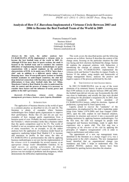 Analysis of How F.C.Barcelona Implemented a Virtuous Circle Between 2003 and 2006 to Become the Best Football Team of the World in 2009