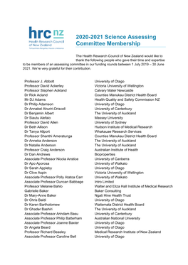 2020-2021 Science Assessing Committee Membership