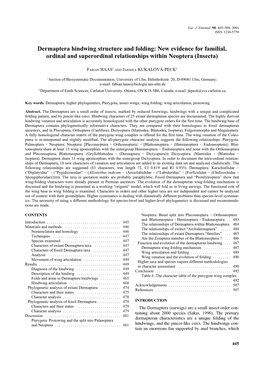 Dermaptera Hindwing Structure and Folding: New Evidence for Familial, Ordinal and Superordinal Relationships Within Neoptera (Insecta)