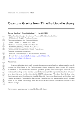 Quantum Gravity from Timelike Liouville Theory Arxiv:1905.12689V2