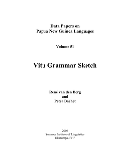 Vitu Grammar Sketch, Data Papers on Papua New Guinea Languages 51