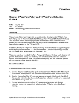5-Year Fare Policy and 10-Year Fare Collection Outlook