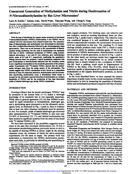 Concurrent Generation of Methylamine and Nitrite During Denitrosation of Jv-Nitrosodimethylamine by Rat Liver Microsomes1