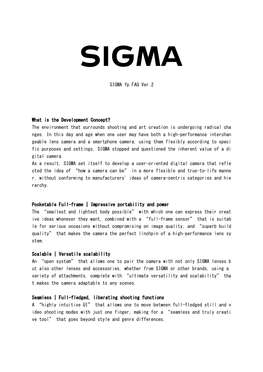 SIGMA Fp FAQ Ver.2 What Is the Development Concept?