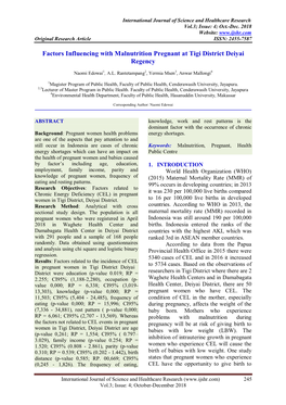 Factors Influencing with Malnutrition Pregnant at Tigi District Deiyai Regency