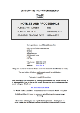 NOTICES and PROCEEDINGS 26 February 2015