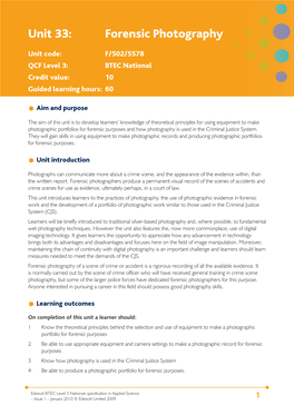 Unit 33: Forensic Photography