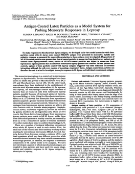 Antigen-Coated Latex Particles As a Model System for Probing Monocyte Responses in Leprosy RUMINA S