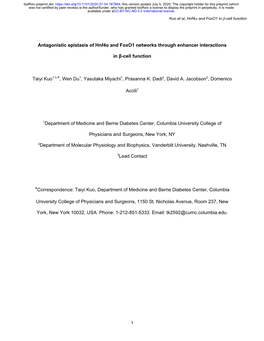 Antagonistic Epistasis of Hnf4α and Foxo1 Networks Through Enhancer Interactions