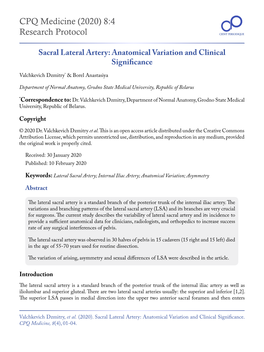 Sacral Lateral Artery: Anatomical Variation and Clinical Significance