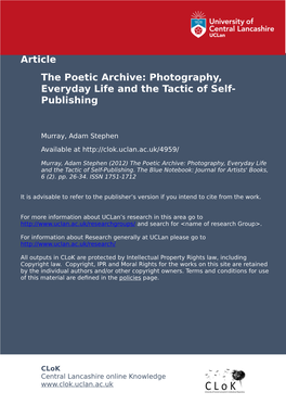 The Poetic Archive: Photography, Everyday Life and the Tactic of Self- Publishing