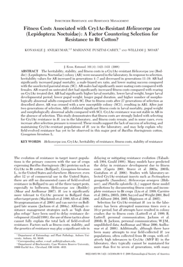 Fitness Costs Associated with Cry1ac-Resistant Helicoverpa Zea (Lepidoptera: Noctuidae): a Factor Countering Selection for Resistance to Bt Cotton?