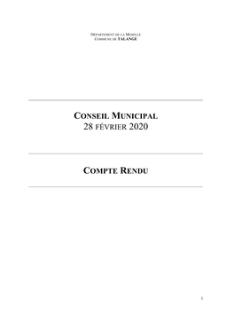 Conseil Municipal 28 Février 2020