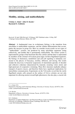 Motility, Mixing, and Multicellularity