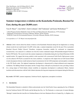 Summer-Temperature Evolution on the Kamchatka Peninsula, Russian Far East, During the Past 20,000 Years