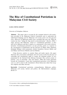The Rise of Constitutional Patriotism in Malaysian Civil Society