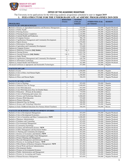 1 Office of the Academic Registrar 1. Fees Structure