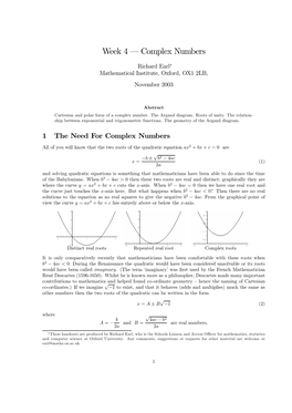 Week 4 – Complex Numbers