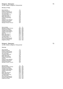 Bridgend - Blaengarw 73 Via Sarn, Bettws, Llangeinor, Pontycymmer