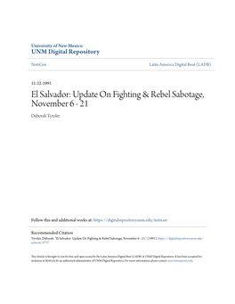 El Salvador: Update on Fighting & Rebel Sabotage, November 6 - 21 Deborah Tyroler