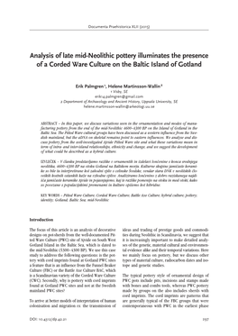 Analysis of Late Mid-Neolithic Pottery Illuminates the Presence of a Corded Ware Culture on the Baltic Island of Gotland