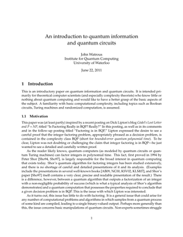 An Introduction to Quantum Information and Quantum Circuits