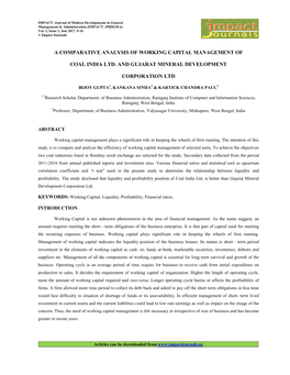 A Comparative Analysis of Working Capital Management of Coal India Ltd