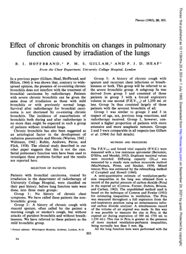Effect of Chronic Bronchitis on Changes in Pulmonary Function Caused by Irradiation Ofthe Lungs