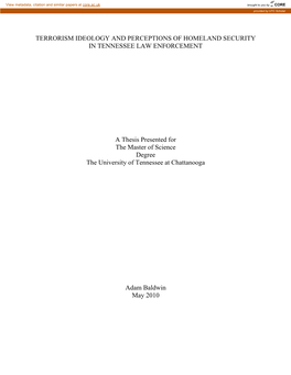 Terrorism Ideology and Perceptions of Homeland Security in Tennessee Law Enforcement
